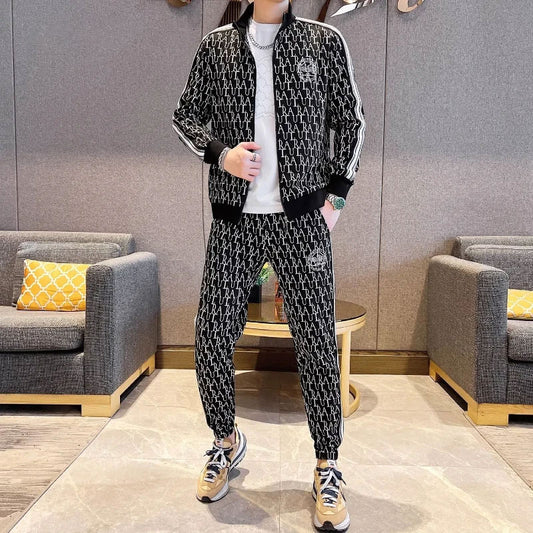 Stylish Print Two-Piece Tracksuit Set