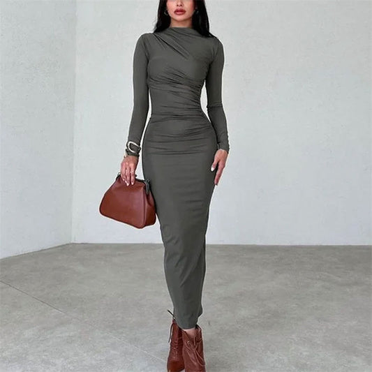 Slim Fit Long-Sleeve Wrap Dress