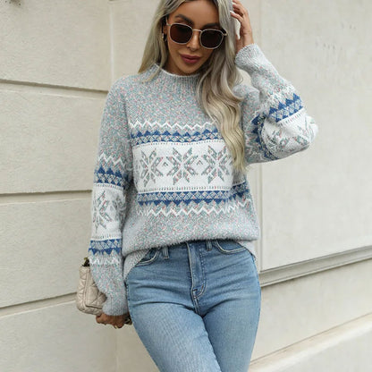 Snowflake Jacquard Mock Neck Sweater